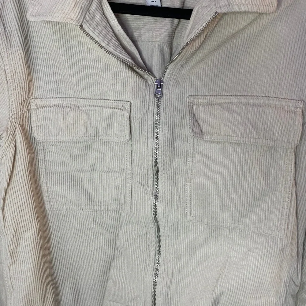 H&M Corduroy Zip Up Shirt Jacket Mens Medium Cream Off White Workwear Shacket